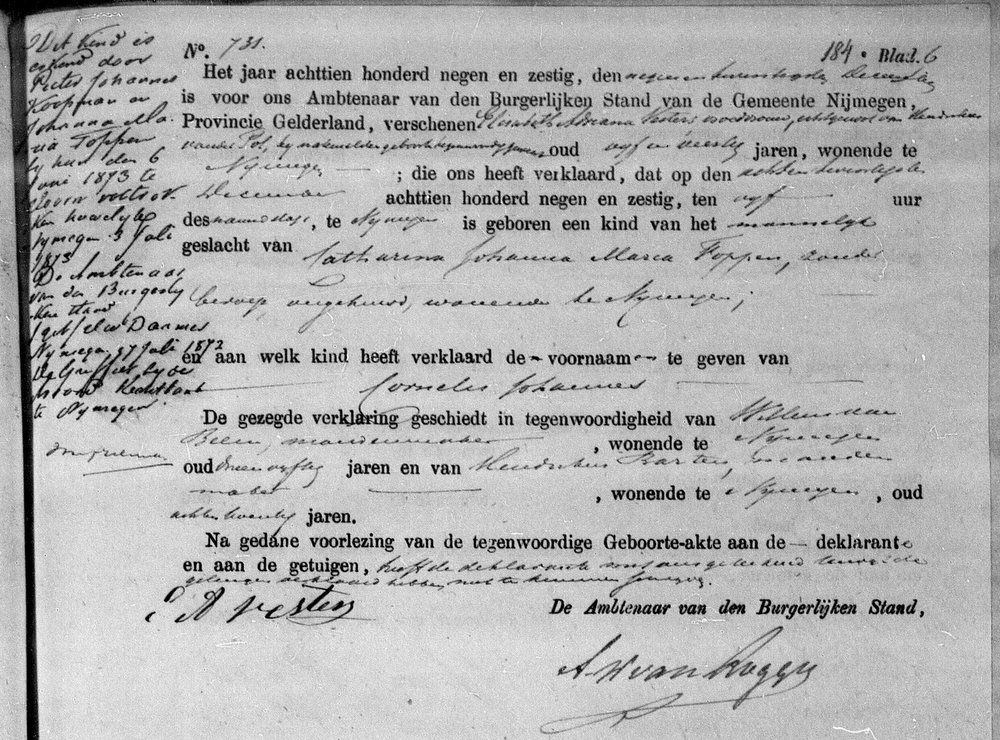Birth certificate, only mother listed, legitimization in margin